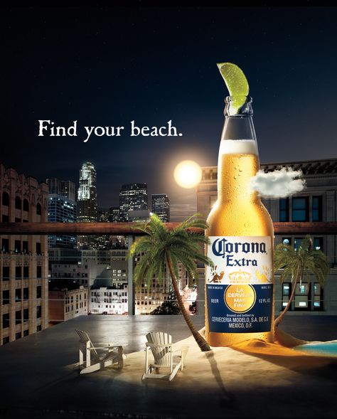 find your beach | Corona Extra: “Find Your Beach” Campaign Powerfully Delivers Brand ... Alcohol Ads, Window Graphic, Clever Advertising, Beer Advertising, Beer Prints, Beer Ad, Creative Advertising Design, Graphic Ideas, Food Graphic Design