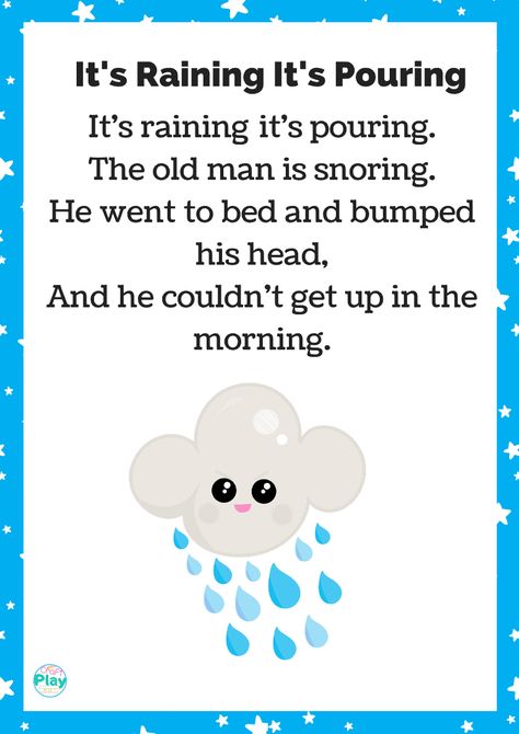 It's Raining It's Pouring Printable And Activities - Craft Play Learn Free Nursery Rhymes, April Lesson Plans, Home Behavior Charts, Its Raining Its Pouring, Fun Rainy Day Activities, Cloud Quotes, Nursery Rhymes Activities, Its Raining, Toddler Teacher