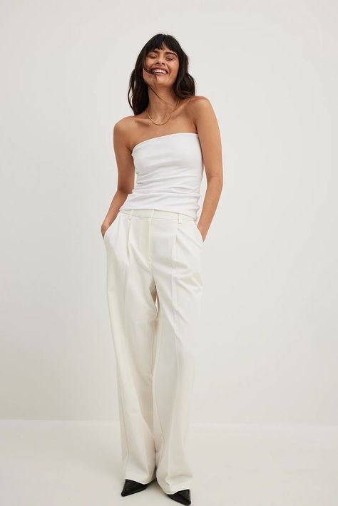 Must have this summer Long Bandeau Top, White Tube Top Outfit, Long Tube Top, Blazer Outfit, Cropped Tube Top, Business Outfit, Future Fashion, Suit Pants, Round Neck Tops