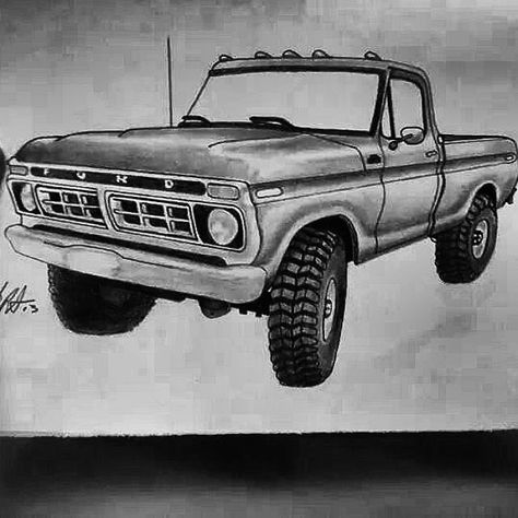 Ford Truck Drawing Sketches, Old Ford Truck Drawing, Old Ford Truck Tattoo, Classic Car Sketch, Old Truck Tattoo, Old Truck Drawings, Ford Truck Tattoo, Old Ford Trucks Vintage, Ford Truck Drawing