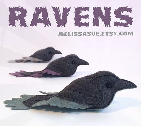 The Beast Peddler — melissasueart: Ravens! Hand-sewn of wool, with... Raven Pattern Sewing, Raven Plush Pattern, Crow Plush Pattern, Felt Raven, Diy Plushies Patterns, Sewn Stuffed Animals, Pride Plushie, Raven Plush, Bird Sewing Pattern