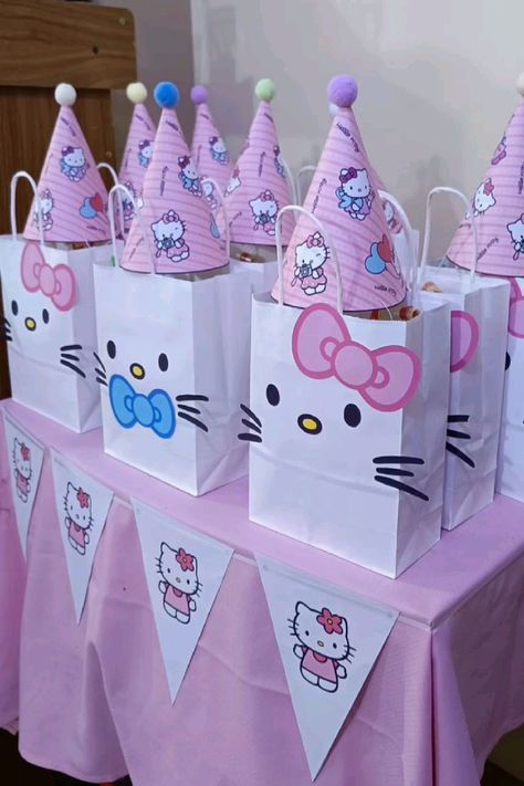 Hello Kitty Birthday Diy Ideas, Hello Kitty Cafe Party Ideas, Hello Kitty Favor Bags, Hello Kitty Treat Bags, Hello Kitty Spa Party Birthday, Hello Kitty Carnival Theme, Hello Kitty B Day Party, Hello Kitty 5th Birthday Party Ideas, Hello Kitty Birthday Treats