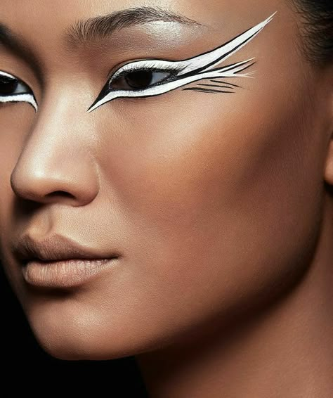 Black Bird Makeup, Bird Makeup Ideas, White And Black Makeup, White Eye Makeup, Bird Makeup, Fashion Editorial Makeup, Black And White Makeup, Punk Makeup, High Fashion Makeup