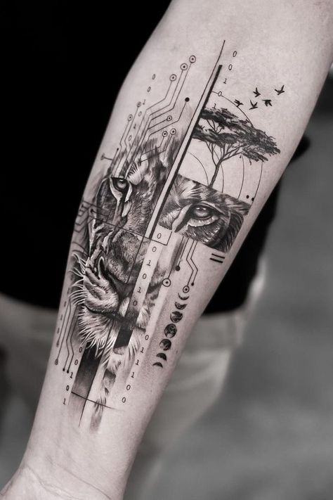 Geometric Tattoo Sleeve Designs, Geometric Lion Tattoo, Geometric Sleeve Tattoo, Lion Tattoo Design, Wrist Tattoos For Guys, Forearm Tattoo Design, Alien Tattoo, Geometric Tattoo Design, Inspiration Tattoos