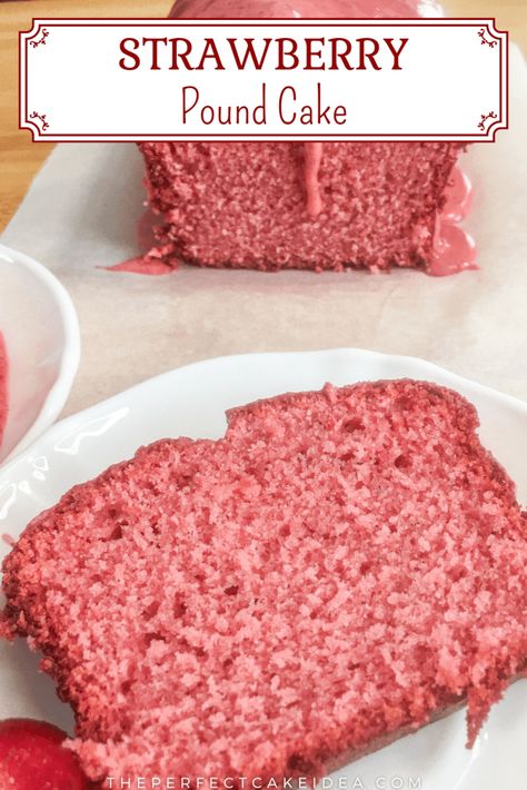 Strawberry Loaf Cake, Strawberry Pound Cake Recipe, Strawberry Loaf, Frozen Strawberry Recipes, Cake Recipes For Beginners, Chocolate Chip Pound Cake, Strawberry Pound Cake, Cake With Strawberry, Strawberry Glaze