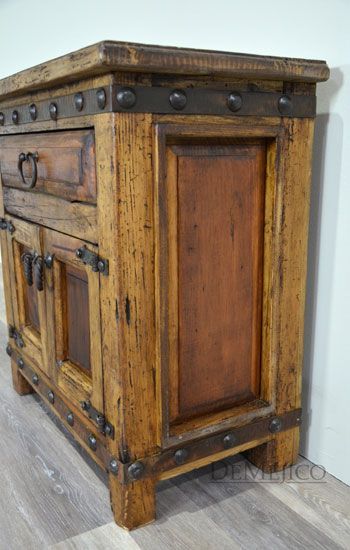 Image result for spanish colonial outdoor buffet cabinet Spanish Style Furniture, Old Wood Furniture, Unfinished Wood Furniture, Style Nightstand, Rustic Cabinets, Mediterranean Home Decor, Spanish Style Homes, Reclaimed Wood Furniture, Wood Vanity