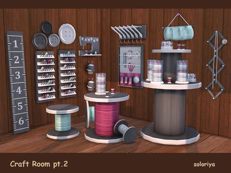 soloriya's Craft Room Part 2 Ts4 Clutter Cc, Ts4 Clutter, Sewing And Craft Room, Craft Diy Ideas, Maxis Match Cc, Cc Sims, Room Decorations, The Sims Resource, Sims Resource