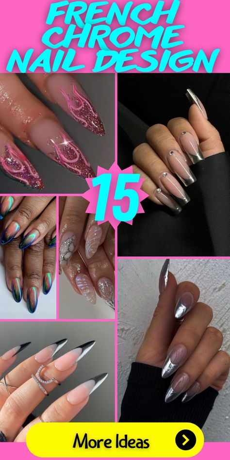 15 Elegant French Chrome Nail Design Ideas French Manicure Chrome Tips, Chrome Tip Nails Designs, French Chrome Nails Designs, French Manicure With Chrome, Silver Chrome Nails Designs, Ombré Chrome Nails, Modern French Tip Nails, Nail Design Chrome, French Chrome Nails