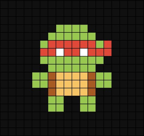 A small pixel art template of Raphael from Teenage Mutant Ninja Turtles (red). Perler Bead Patterns Ninja Turtles, Teenage Mutant Ninja Turtles Pixel Art, Ninja Turtle Pixel Art, Ninja Turtle Perler Bead Pattern, Ninja Turtles Perler Beads, Skateboard Pixel Art, Tmnt Pixel Art, Pixel Art Small Cute, Cute Small Pixel Art