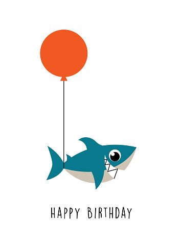 Shark Birthday Card, Valentines Day Doodles, Happy Birthday Illustration, Party Icon, Birthday Icon, Colorful Birthday Party, Birthday Party Design, Birthday Illustration, Birthday Clipart