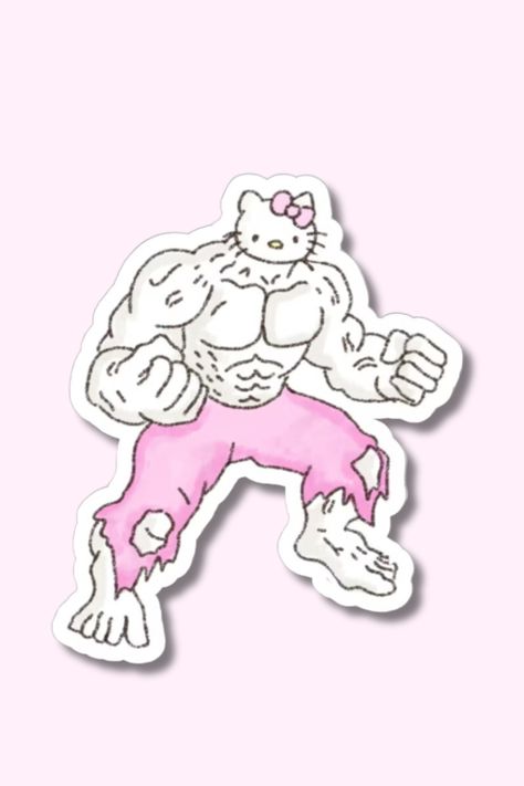 Muscle Hello Kitty, Hello Kitty Muscle, Stickers Hello Kitty, Gym Stickers, Hello Kitty Stickers, Dorm Door Decorations, Gym Banner, Dorm Door, Gym Funny