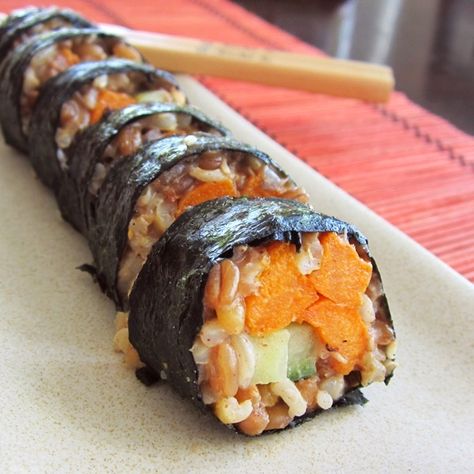 Sesame-Ginger Whole Grain Yam Rolls Recipe - Go Dairy Free Sweet Potato Sushi, Vegan Sushi Rolls, Go Dairy Free, Sesame Ginger, Vegan Sushi, Sushi Roll, Vegan Nutrition, Sushi Recipes, Lettuce Wraps