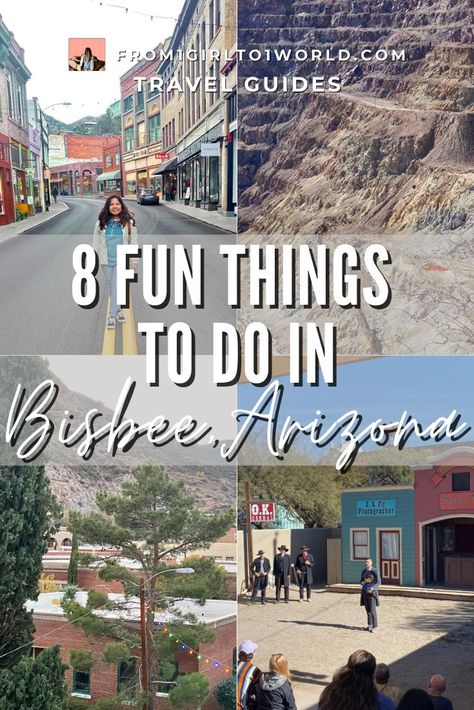 Downtown Bisbee, Lavender Pit, Copper Queen Hotel, and city of Tombstone is shown Bisbee Arizona Things To Do, Arizona Activities, Bestie Trip, Bisbee Az, Arizona Trip, Arizona Living, Paranormal Stories, Arizona Adventure, Bisbee Arizona