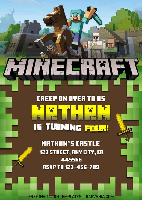 Get Minecraft Birthday Invitation Templates - Editable With MS Word #free #freeinvitation2019 #birthday #disney #invitations #invitationtemplates Minecraft Invite, Minecraft Party Invitations, Minecraft Birthday Card, Minecraft Invitations, Minecraft Birthday Invitations, Construction Birthday Invitations, Minecraft Theme, Minecraft Birthday Party, Free Printable Birthday Invitations