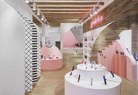 Sexshop Delicatessen X | Retail Design Display, Shop Displays, Makeup Store, Store Windows, Wooden Beams, Store Displays, Large Mirror, Beauty Store, Shop Display