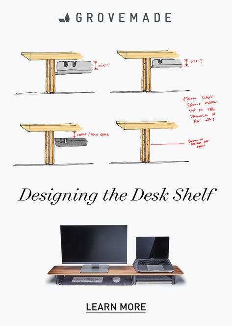 Take your desk to the next level in one easy step with the desk shelf bundle, designed to simplify and elevate your workflow— with or without the laptop lift. Available in Walnut or Maple. #desk #monitorstand #grovemade Grovemade Desk Shelf, Pc Desk Setup, Design Small Apartment, Radna Soba, Maple Desk, Small Computer Desk, Small Computer, Printer Stand, Pc Desk