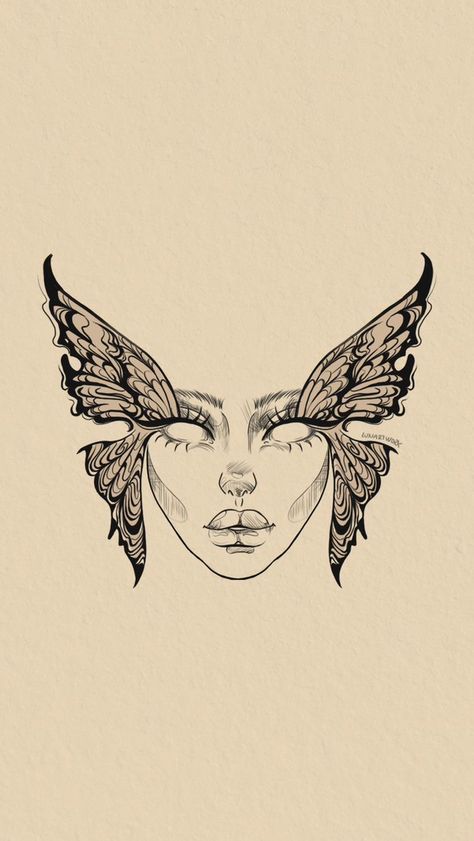 Butterfly And Face Tattoo, Butterfly On Face Drawing, Woman Mask Tattoo, Butterfly Face Drawing, Big Tattoo Ideas Female, Woman Face Tattoo Design Drawings, Female Face Tattoo Design, Abstract Face Tattoo, Abstract Butterfly Tattoo