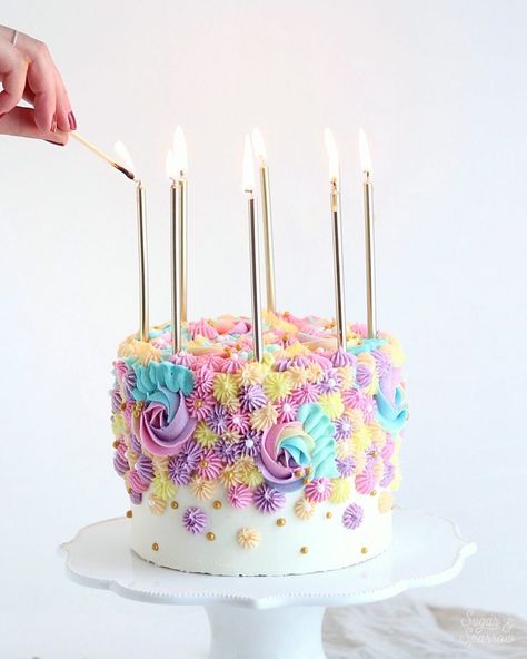 Pastel Rainbow Birthday Cake Tutorial - Sugar & Sparrow Pastel Rainbow Birthday Cake, Birthday Cake Pastel, Rainbow Cake Tutorial, Pastel Rainbow Birthday, Pastel Rainbow Cake, Birthday Cake Tutorial, Big Bedroom, 24 Birthday, Cake With Flowers