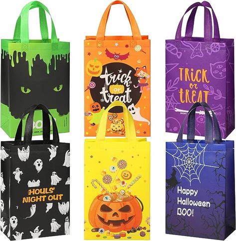 Halloween Bags Trick or Treat Gift Bags 12 PCS Reusable Halloween Party Bags with Handles Diy Halloween Goodie Bags, Halloween Trick Or Treat Bags, Halloween Party Bags, Halloween Gift Bags, Halloween Goodie Bags, Goodie Bags For Kids, Bags For Kids, Halloween Candy Bags, Halloween Activities For Kids