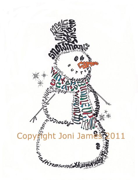 Christmas Winter Snowman Word Art Calligram Drawing Matted Print. $19.50, via Etsy. Calligrams Ideas Word Art, Word Art Typography, Calligraphy Illustration, Ink Calligraphy, Winter Art Projects, Porcelain Christmas Ornaments, Adult Coloring Designs, Winter Snowman, Winter Project