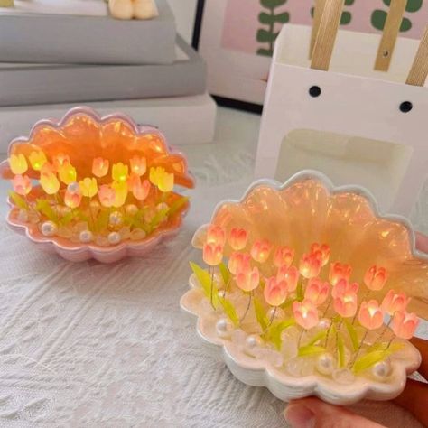 Diy Bedside Lamp, Tulip Light Lamp, Tulip Night Lamp, Lotus Flower Lamp, Tulip Night Light, Fllower Lamp, Retro Lamps, Tulip Lamp, Night Light Diy