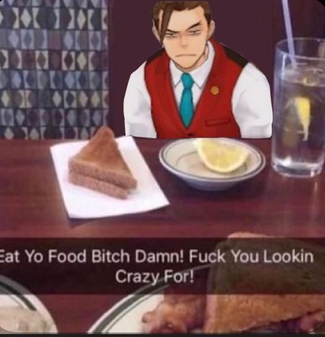 Eat Yo Food B Damn, Apollo Justice Pfp, Funny Ace Attorney, Apollo And Athena Ace Attorney, Ace Attorney Cursed, Ace Attorney Apollo Justice, Ace Attorney Tumblr, The Great Ace Attorney Memes, Ace Hardware Store