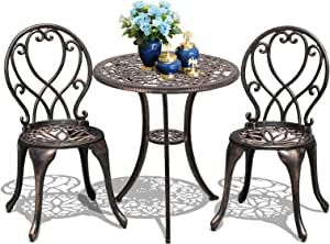 All Weather Cast Aluminum Patio Dining Retro Table and Chairs with 2’’ Umbrella Hole, Bronze Retro Table And Chairs, Bistro Table Set, Outdoor Bistro, Aluminum Patio Furniture, Bistro Table Outdoor, Table Bistrot, Outdoor Patio Set, Retro Table, Outdoor Bistro Set