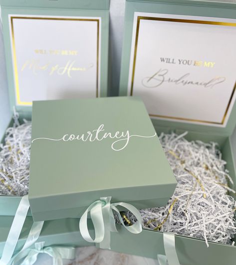 Will You Be My Bridesmaid Sage Green, Green Bridesmaid Proposal Box Ideas, Sage Green Bridesmaid Proposal Boxes, Sage Green Bridesmaid Proposal, Bridesmaid Proposal Sage Green, Bridesmaid Favours, Product Proposal, Bridesman Proposal, Empty Gift Box