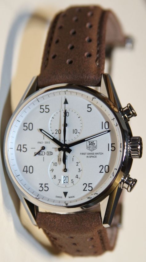 . Tag Heuer Carrera Calibre, Heuer Carrera, Tag Heuer Carrera, Tag Heuer Watch, Dream Watches, Brown Leather Strap, Men's Watches, Beautiful Watches, Tag Heuer