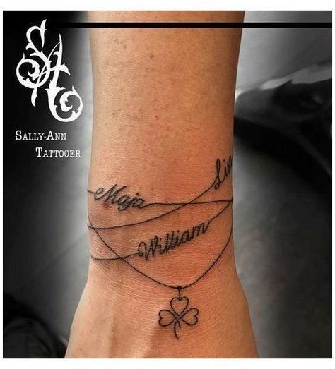 Bracelet tattoos for women #bracelet #tattoo #tattoos #for #women Bracelet Tattoos With Names, Tato Nama, Tatoo Dog, Font Tato, Wrist Bracelet Tattoo, Name Tattoos On Wrist, Handmade Tattoo, Tattoos With Kids Names, Monogram Tattoo