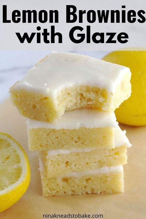 Indulge in these fudgy lemon brownies with glaze that will leave you craving more! These bars are packed with zesty lemon flavor and have the characteristic brownie texture that you love. Lemon Brownies Pies And Tacos, Lemon Brownies With Lemon Glaze, Lemon Brownies Recipe, Lemon Sweets, Lemon Biscuits, Lemon Treats, Lemon Brownies, Lemon Dessert, Lemon Dessert Recipes