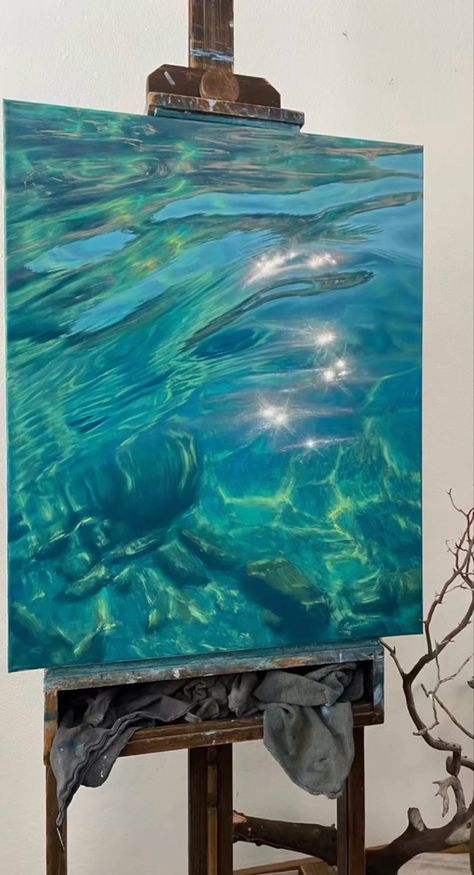 Water In Painting, Lake Water Painting, Clear Water Painting, Irina Cumberland, Beautiful Painting Ideas, Painting Of Water, How To Paint Water, Liquid Painting, Water Artwork