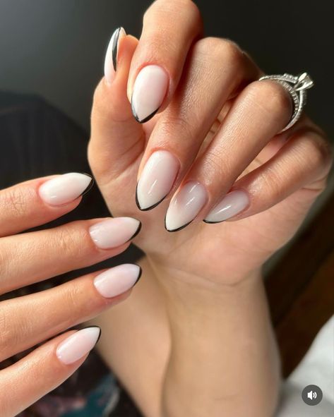 White Base Black French Tip Nails, Milky Black French Nails, Black And Milky White Nails, Milky French Tip, French Tip Black, Black French Nails, Black French Tip, French Pedicure, Black French Tips