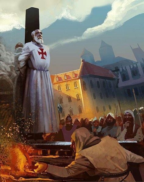 The Execution of Jacques de Molay, the last Grand Master of the Knights Templar March 18,  1324 History Wallpaper, Crusader Knight, Medieval Ages, The Inquisition, Historical Art, Catholic Art, Travel Design, Medieval Art, The Garage