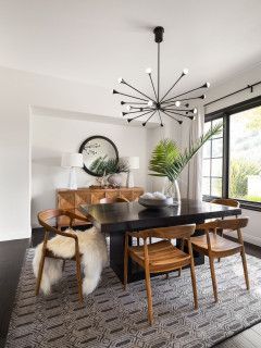 Camino De La Mitra - Transitional - Dining Room - San Diego - by Live Interiors | Houzz Staircase Farmhouse, Entrance Kitchen, Transitional Dining Room, Wheel Chandelier, Wagon Wheel Chandelier, Transitional House, Dining Table Black, Transitional Kitchen, Wagon Wheel