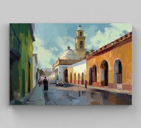 Mexican Buildings, Buildings Art, Mexican Artwork, Mexican Paintings, Mexican Culture Art, Mexican Gifts, Latin American Art, Mexico Art, Mexican Decor