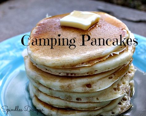 Camping pancakes from scratch are just as easy as from a mix only better. Just make your own mix. Camping Nachos, Camping Pancakes, Easy Camping Food, Camping Kids, Campfire Desserts, Camping Hacks Food, Bear Ideas, Lentil Burgers, Camping Breakfast