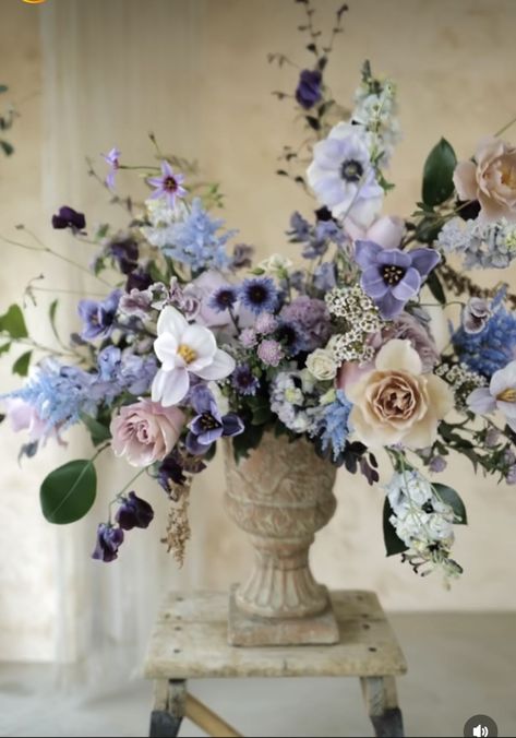 Blue Purple Floral Arrangement, Lavender And Blue Flower Arrangements, Lavender Blue And Green Wedding, Wedding Color Schemes Periwinkle, Lavender And Periwinkle Wedding, Purple And Blue Floral Arrangements, Purple Blue Wedding Flowers, Lilac And Blue Wedding Theme, Light Purple And Blue Wedding