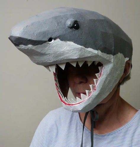 Shark Mask Pattern • Ultimate Paper Mache Paper Mache Animal Mask, Paper Mache Costume, Diy Shark Costume, Cardboard Masks, Shark Mask, Cardboard Costume, Shark Costume, Shark Painting, Cardboard Mask