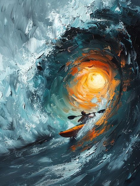 Photo a man in a kayak on top of the wav... | Premium Photo #Freepik #photo Kayak Painting, Kayak Art, Waves Photos, Wave Art, Image Icon, Sea Waves, Card Banner, Poster Invitation, The Wave