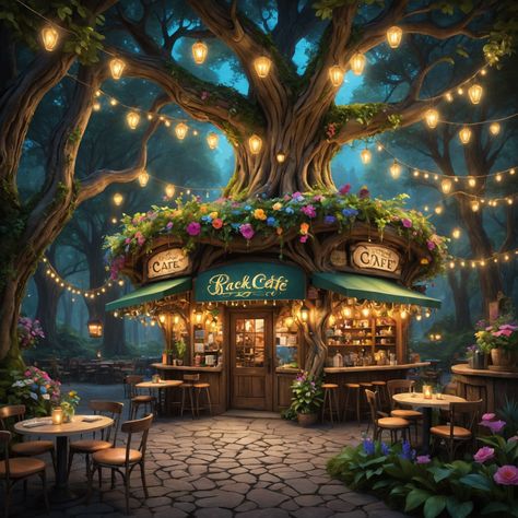 Magical Coffee Shop, Fantasy Coffee Shop, Fantasy Cafe, Cosy Cafe, Dnd World Map, Coffee Shop Aesthetic, Bloxburg Ideas, Shop Aesthetic, Picture Inspiration