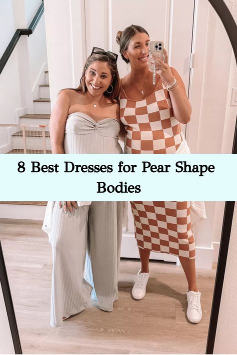 Discover the perfect dresses for pear-shaped figures in this simple yet aesthetic collection, designed to highlight your curves in the cutest way possible. Say goodbye to unflattering fits and hello to stylish confidence with these must-have pieces. Best Dresses For Pear Shape, Pear Shape Dresses, Dresses For Pear Shape, Dresses For Pear Shaped Women, White Halter Jumpsuit, Pear Shaped Dresses, Modest Long Dresses, Black Satin Skirt, Pear Shaped Women