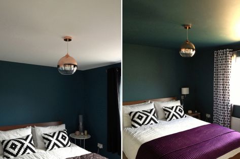 Dark Painted Ceiling, Dark Ceiling, Dark Green Walls, Abigail Ahern, Colored Ceiling, Dark Walls, Room Paint Colors, Bedroom Ceiling, White Ceiling