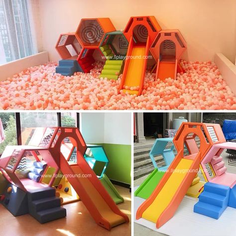 Honeycomb Playground, Daycare Playground, Indoor Playset, Playground Slides, Kids Outdoor Playground, Play Cafe, Indoor Playroom, Cafe Business, Daycare Design