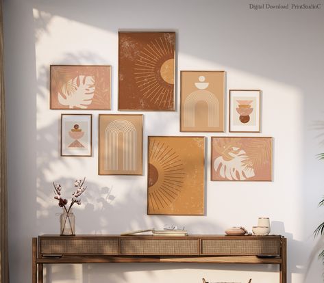 Warm tone gallery wall print set of 8 - check it out on my #etsy shop! https://etsy.me/3vfbll0 #unframed #entryway #bohogallerywall #terracottaprints #warmtoneprints #beigewallart #pinkwallartprints #printsetof8 #boholivingroomart #midcenturymodern #bohoterracotta