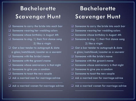 Pin by Ashley Behringer on Bachelorette party | Pinterest Ideas For Bachelor Party, Clean Bachelorette Party, Bachelorette Party Scavenger Hunt, Wild Bachelorette Party, Bachelorette Party Funny, Bachelorette Scavenger Hunt, Scavenger Hunt Ideas, Hen Night Ideas, Disney Bachelorette