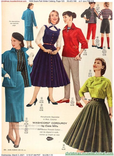 1956 Sears Fall Winter Catalog, Page 125 - Christmas Catalogs & Holiday Wishbooks 1950s Outfit Ideas, Decades Fashion, 1950s Fashion Women, 1950s Women, 1950s Outfits, Fifties Fashion, Fashion 1950s, Fashion Catalogue, 1950s Dress