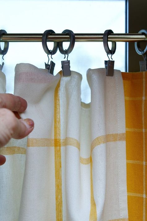 How To Make Kitchen Towel Curtain Tiers Tea Towel Curtains Kitchen Windows, Kitchen Towel Curtains Diy, Using Shower Curtains For Windows, Cafe Curtains Kitchen Diy, Cafe Curtains Kitchen Farmhouse, Easy Curtains Diy, Dish Towel Curtains, Diy Kitchen Curtains Above Sink, Tea Towel Curtains