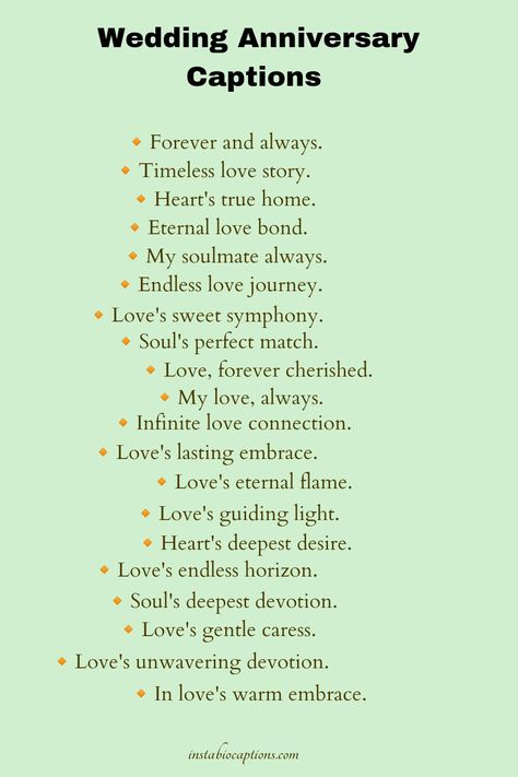 Find the perfect Wedding Anniversary Captions to celebrate your love and cherish the journey together. From heartfelt sentiments to delightful memories, discover a collection of thoughtful and romantic captions to make your special day even more memorable. Marriage Day Caption, Short Romantic Captions Instagram, Celebrating Wedding Anniversary Ideas, Husband Captions Instagram Short, Caption For Memories With Love, One Word Captions Love, Insta Caption For Husband Birthday, Love Engagement Quotes, Captions For Wedding Anniversary