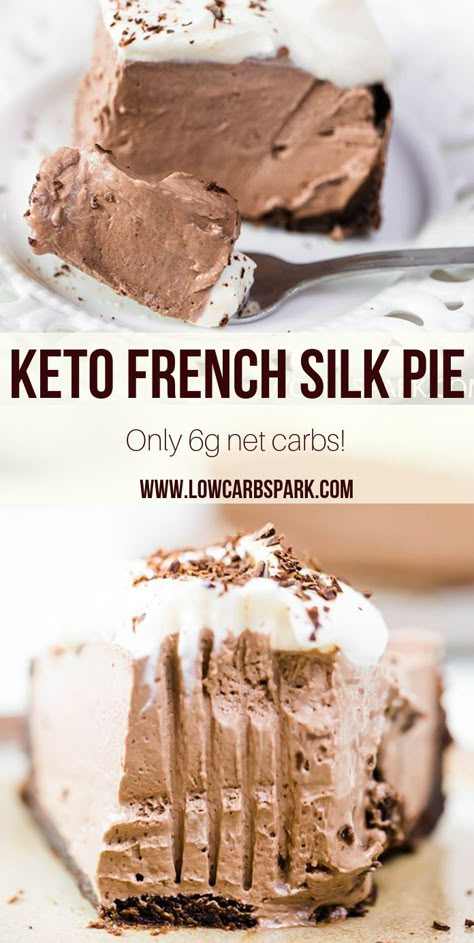 Keto French Silk Pie Dolce Poche Calorie, Sugar Free Whipped Cream, French Silk Pie, Silk Pie, Dessert Parfait, Desserts Keto, Postre Keto, Low Carb Snack, Keto Friendly Desserts